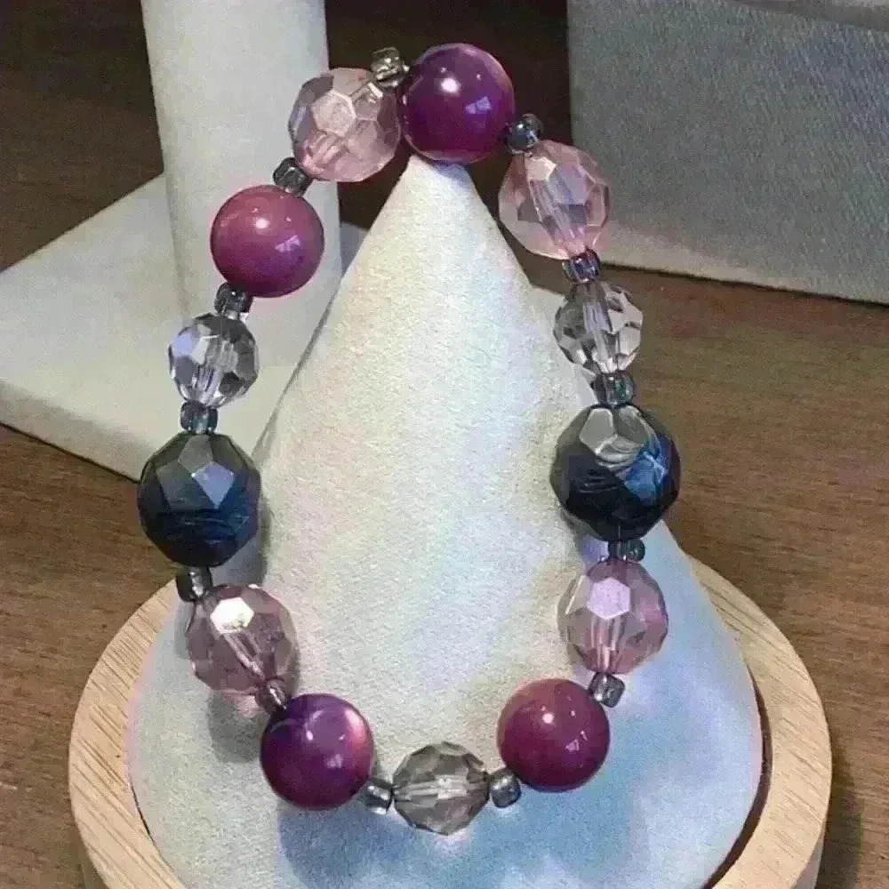 Purple and Grey Stretch Bracelet - Picture 1 of 4